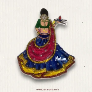 Dandiya Backside Lady Readymade Rangoli Mat with Stone Work for Navratri and Festival Entrance Decoration A4 Size