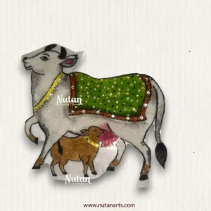 Handmade-Kamdhenu-Cow-and-Calf-Readymade-Rangoli-Mat-for-Festival-Decoration