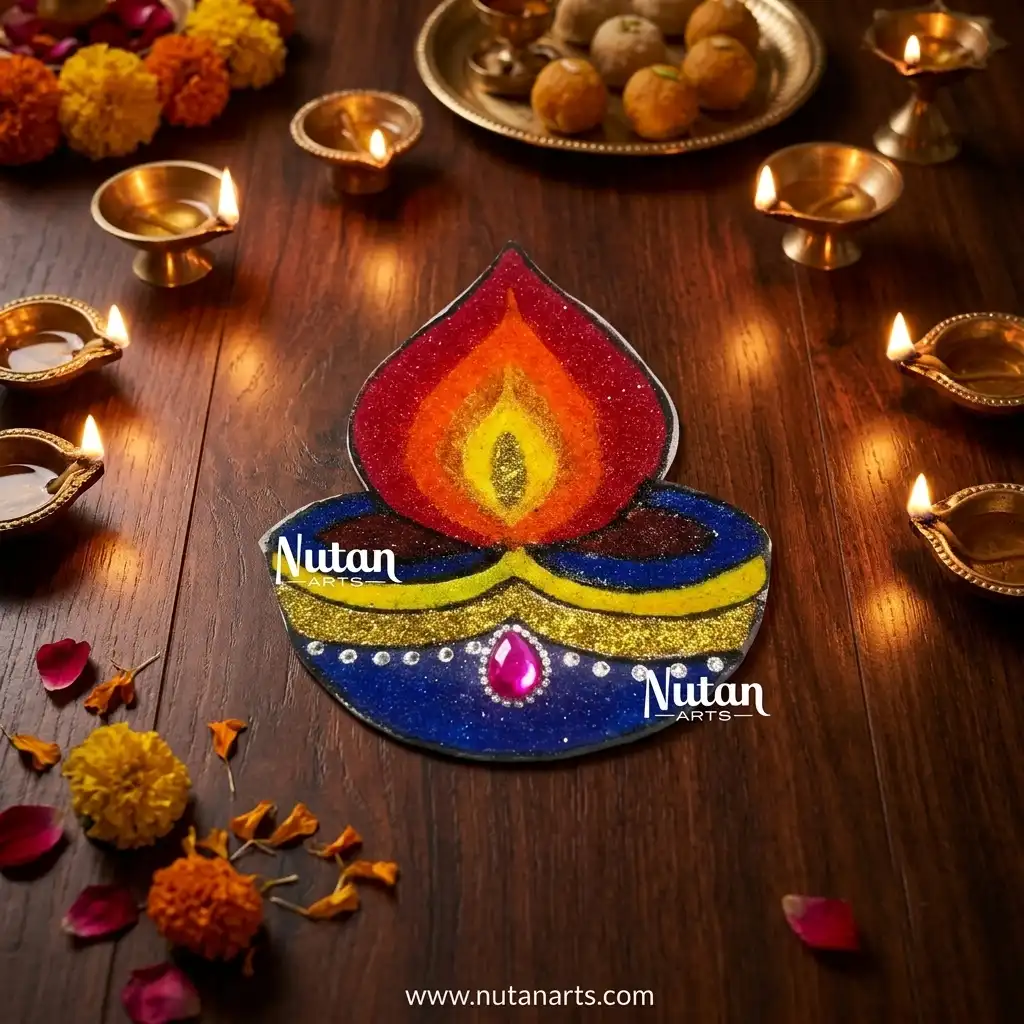 Diwali Diya Shape Ready-made Rangoli Mat - Image 2