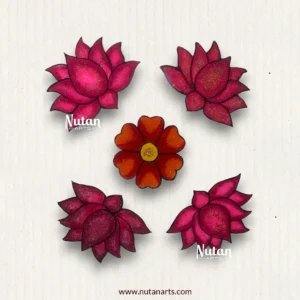 reusable A4 size rangoli mat with magenta lotuses and central diya