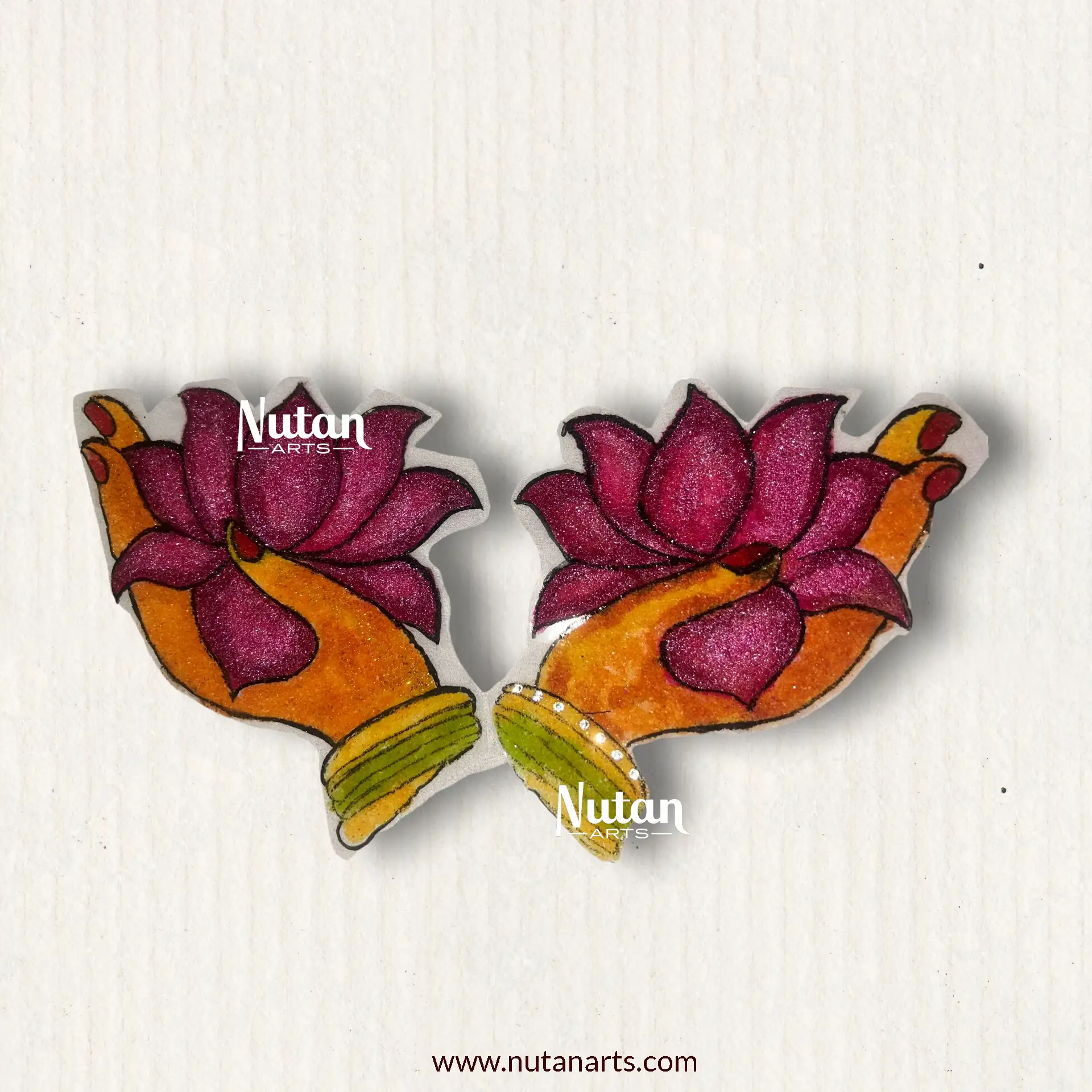 Readymade Hand-Holding Lotus Rangoli Mat - A4 Size