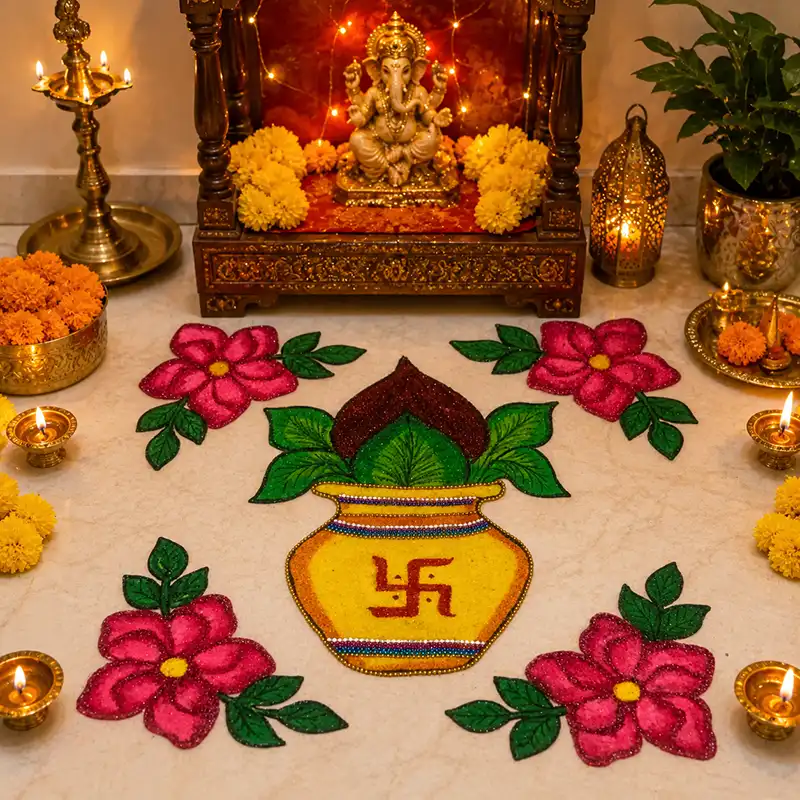 Kalash Swastika Readymade Rangoli Mat - Image 2