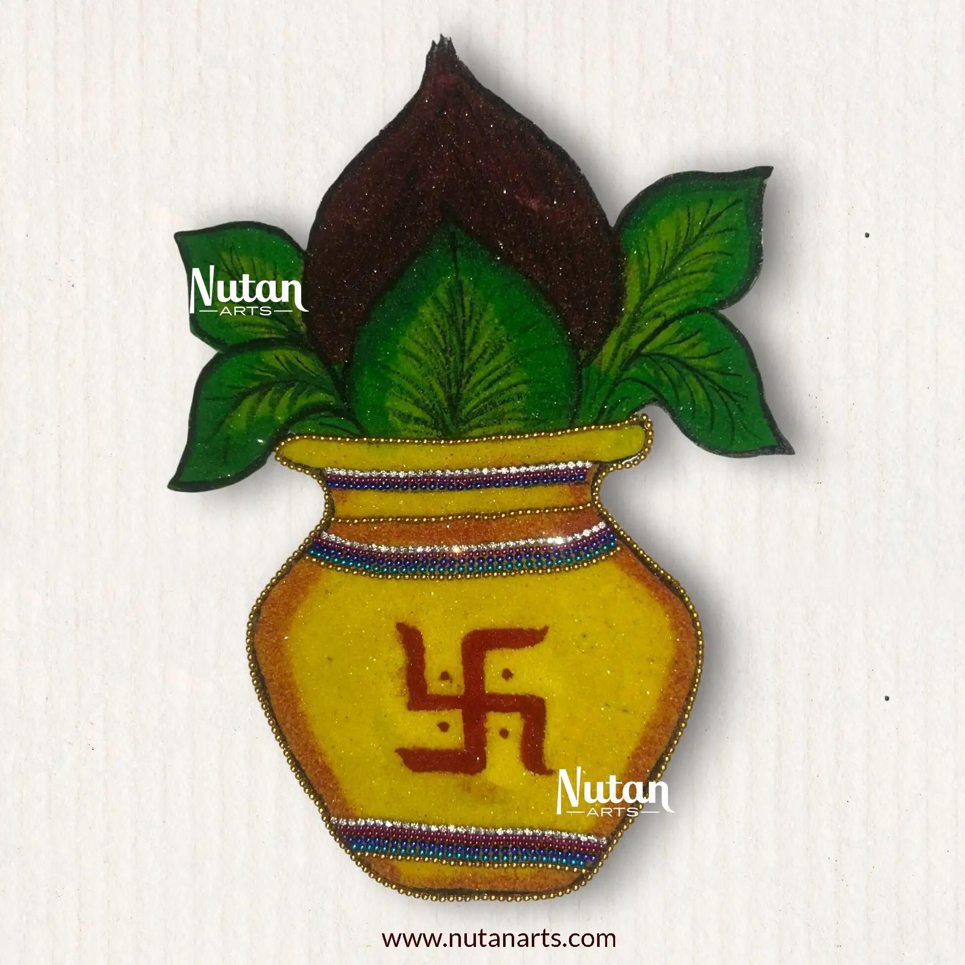 Handmade readymade Kalash rangoli mat with Swastik symbol for Diwali puja decoration