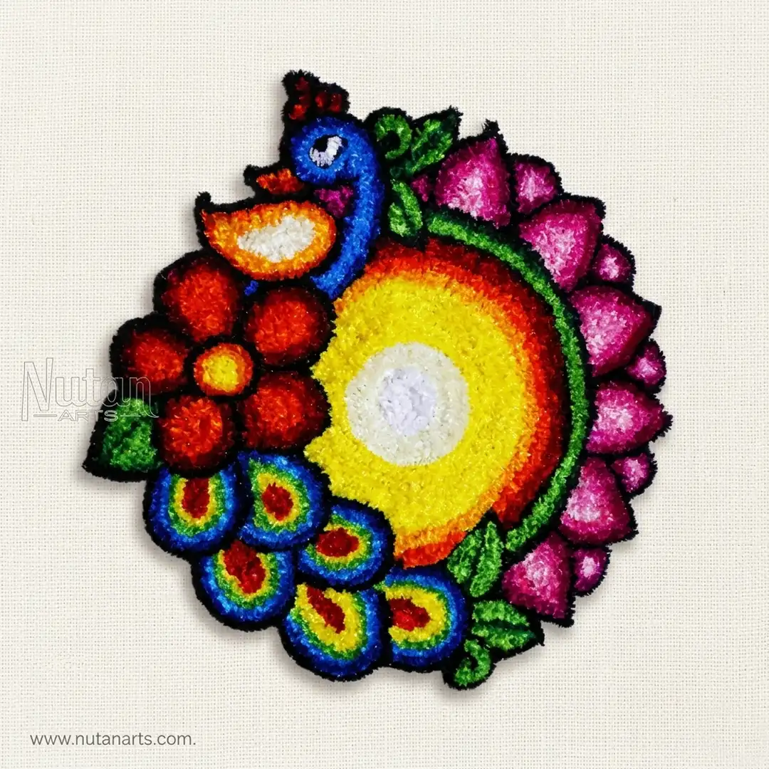 Handmade Peacock Woolen Rangoli Mat 2x2 Ft for Diwali Decoration