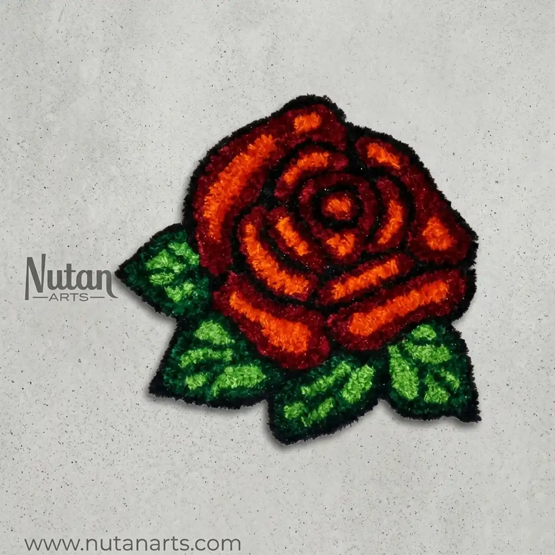 Handmade Rose Woolen Rangoli Mat 1X 1 ft
